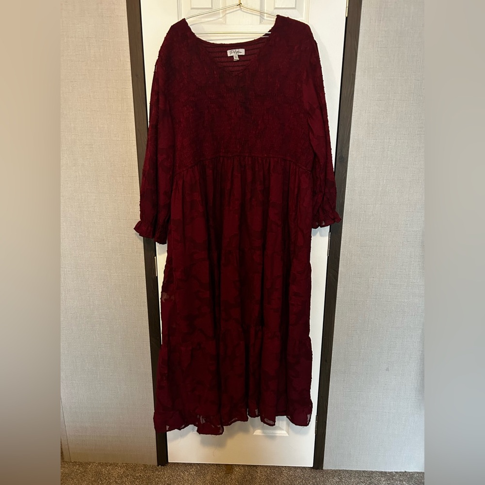 Textured Red V-Neck Top